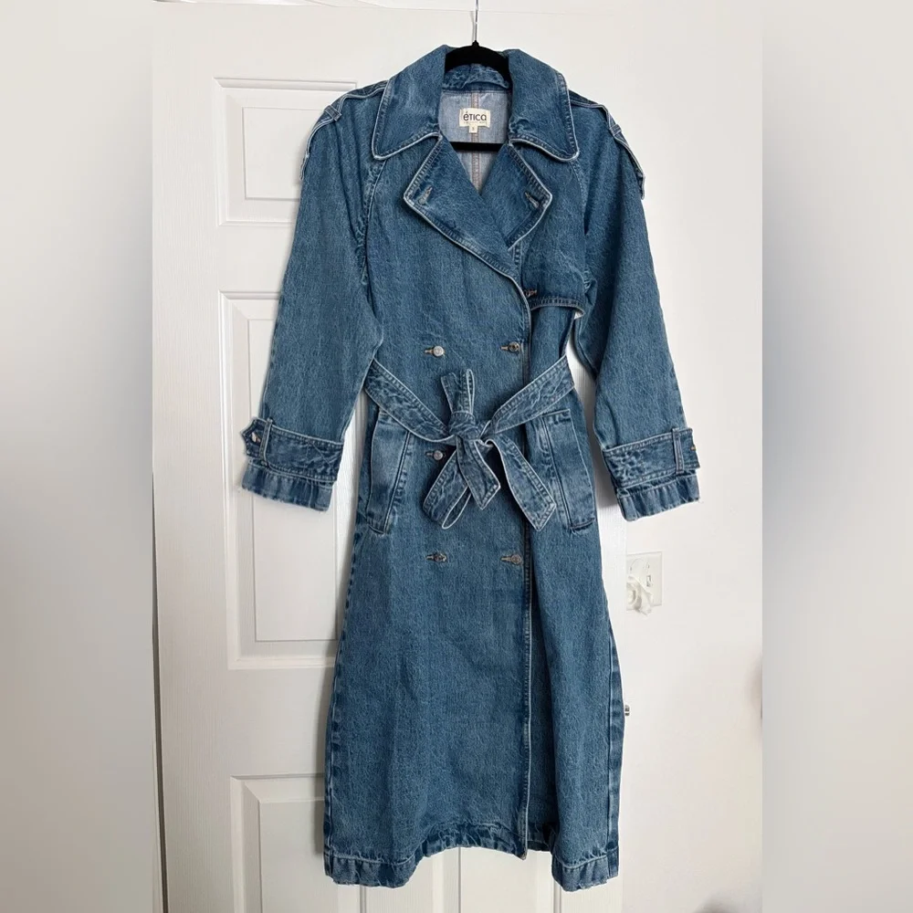 ETICA denim Jacques Trench Coat ✨NWT $398 Small - Picture 8 of 13